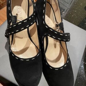 Franco Sarto black suede, elegant designer shoes.